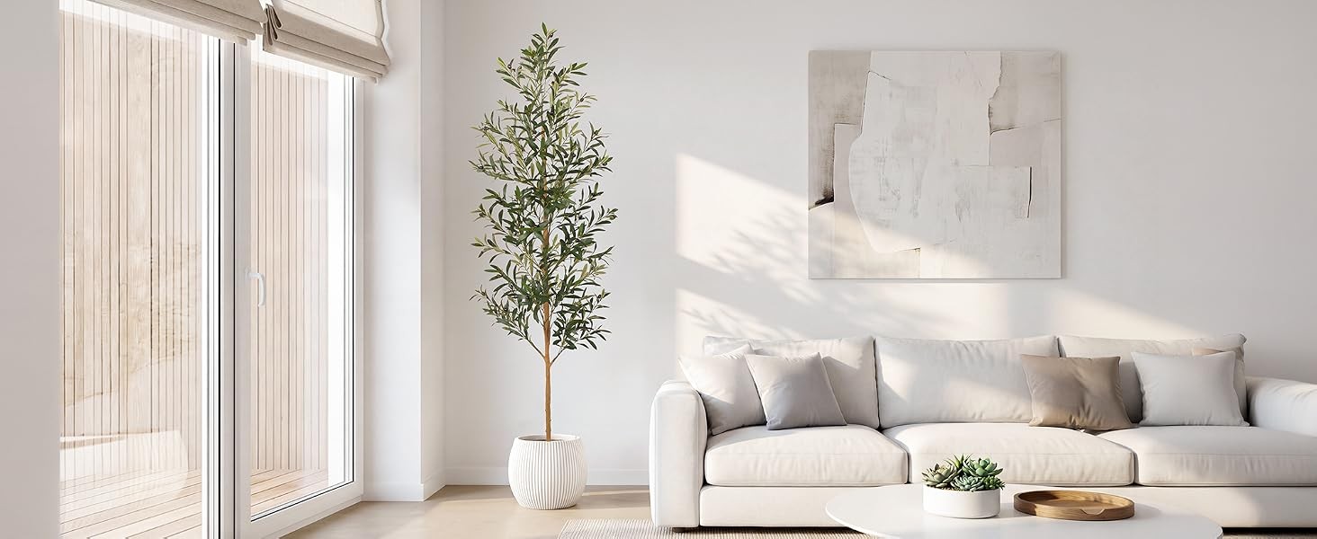 7FT Olive Trees Artificial Indoor, Tall Faux Olive Tree 7FT (84in) with Natural