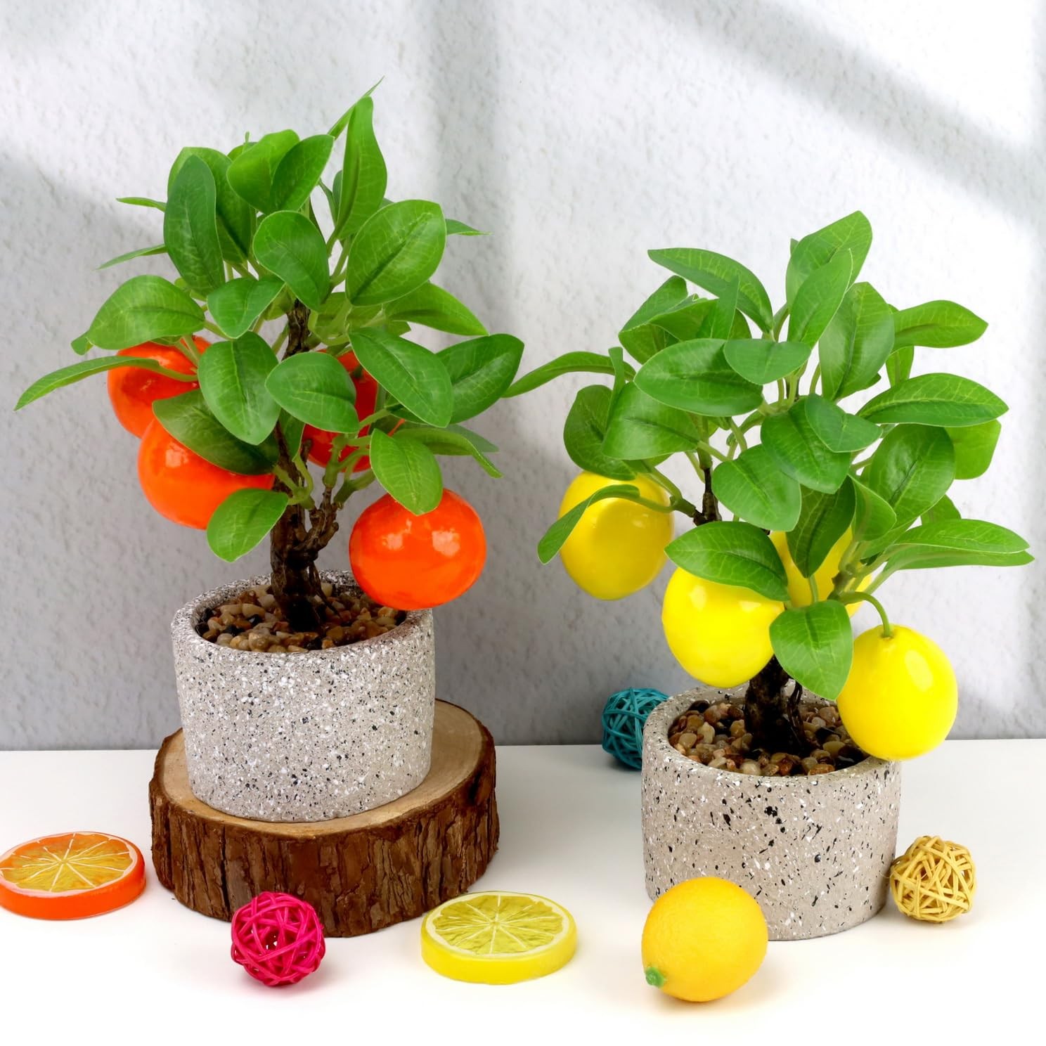 Artificial Potted Plants Fake Yellow Lemon Tree Bonsai Decoration Faux Fruit …