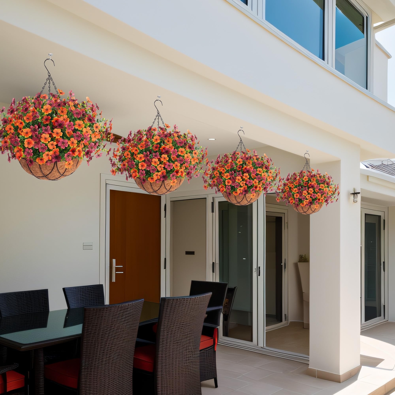 Artificial Silk Flowers Hanging Baskets for Outdoors Indoors, Daisy with Euca…