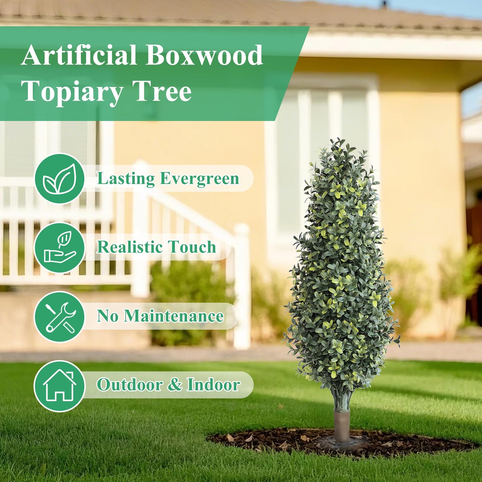 30inch Artificial Boxwood Plant with Ground Spike, Topiary with Stake for Out…