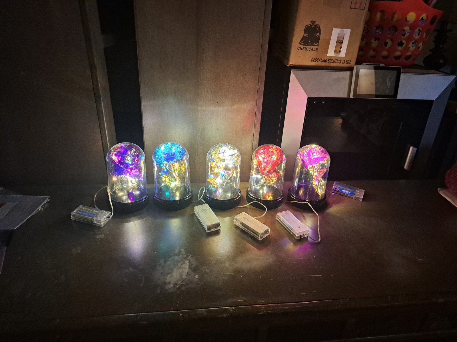 Light up fiber optic roses in Plastic Dome