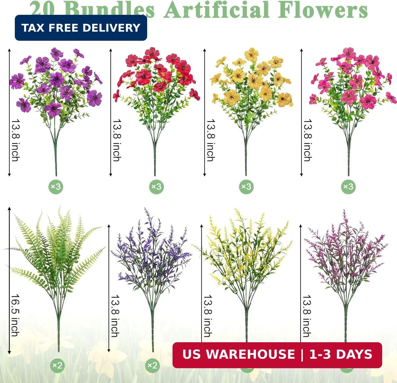 20 Bundles Artificial Flowers for Outdoors, UV Resistant Silk Fake Flowers with