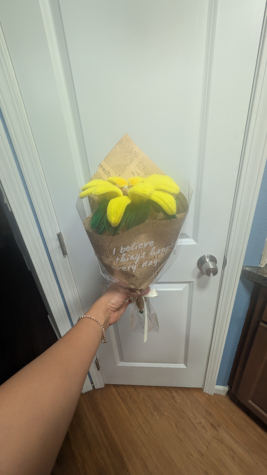 Artificial Sunflower Flower Bouquet Arrangement Yellow Green Brown Paper Wrap