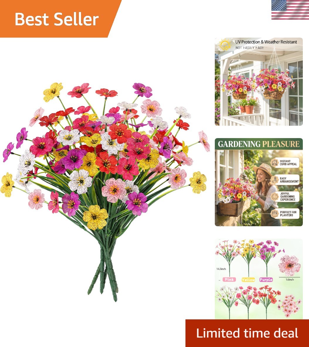 6 Bundles of UV Resistant Artificial Flowers – -Round Vibrant Decor