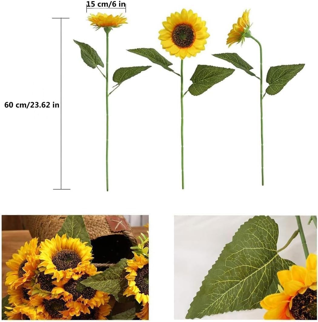 Laelfe Artificial Sunflower Flowers Long Stem Silk Fake Large Sunflowers Deco…