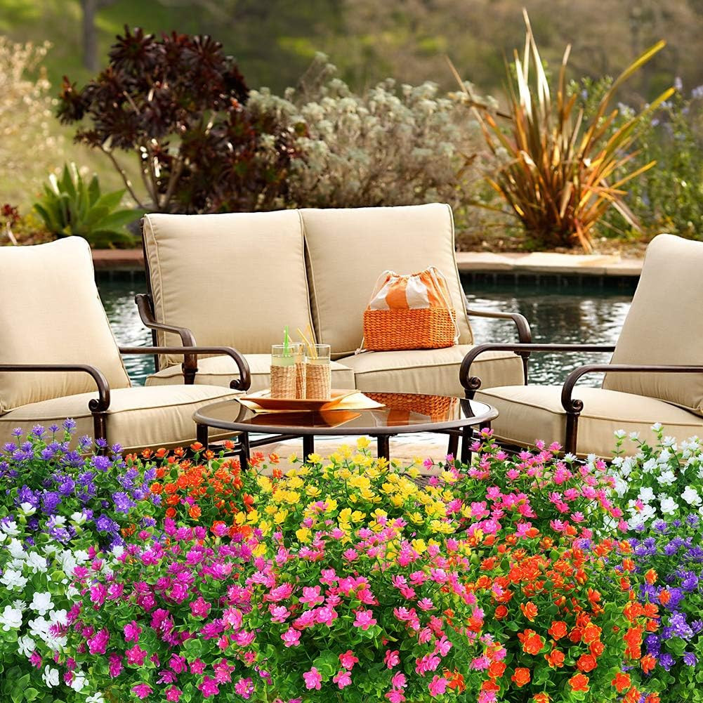 Artificial Flowers Fake Outdoor UV Resistant Boxwood Plants Shrubs 4 Pack, Faux