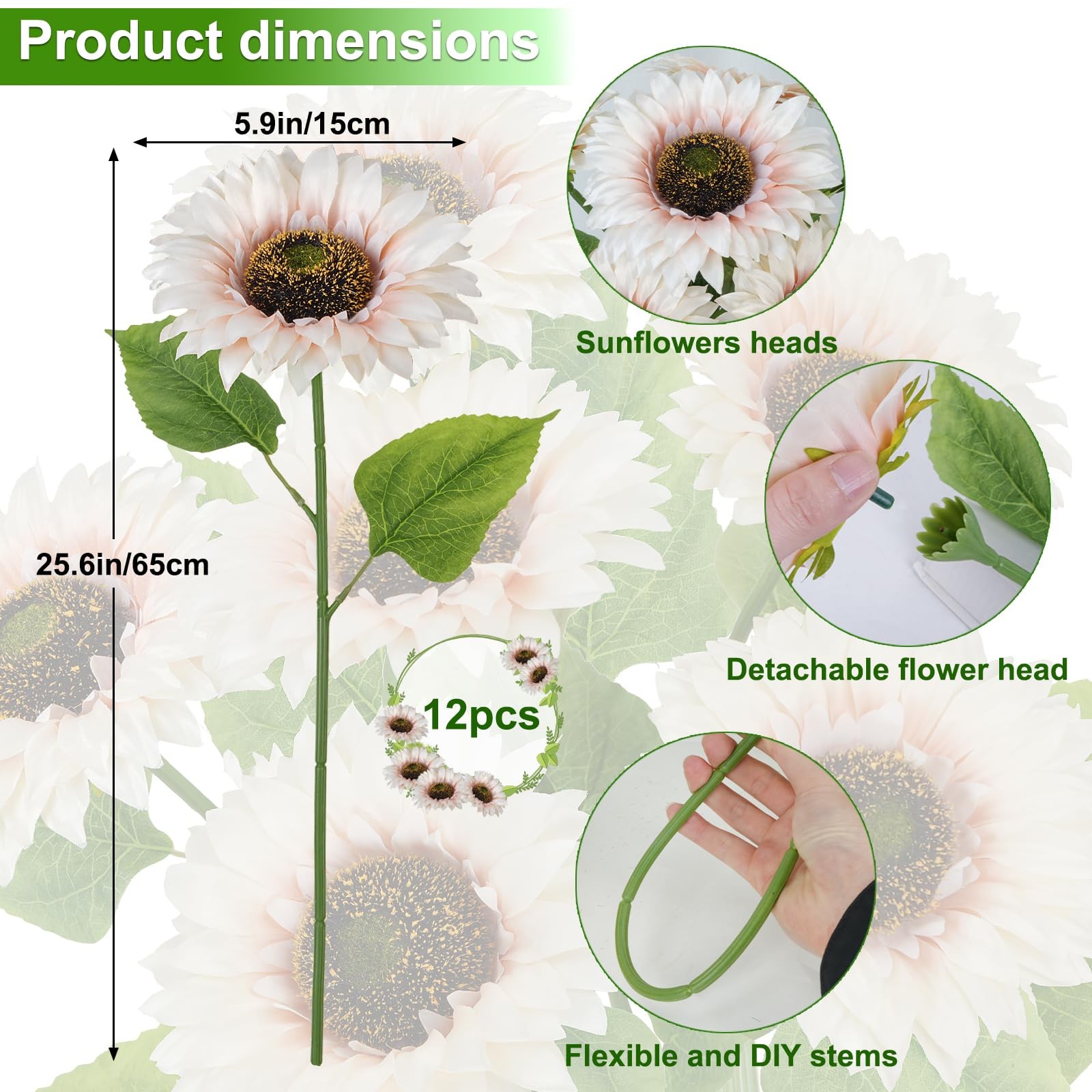 12Pcs 25.6″ Artificial Sunflowers Long Stem Artificial Flowers for Tall Vase …