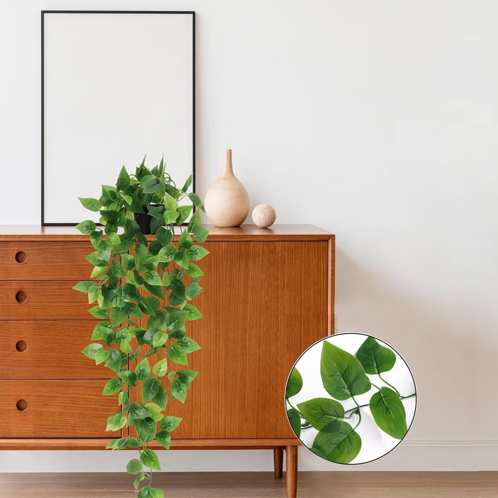 BLEUM CADE 2PCS Fake Hanging Plants Artificial Pothos Vines Indoor Decor (