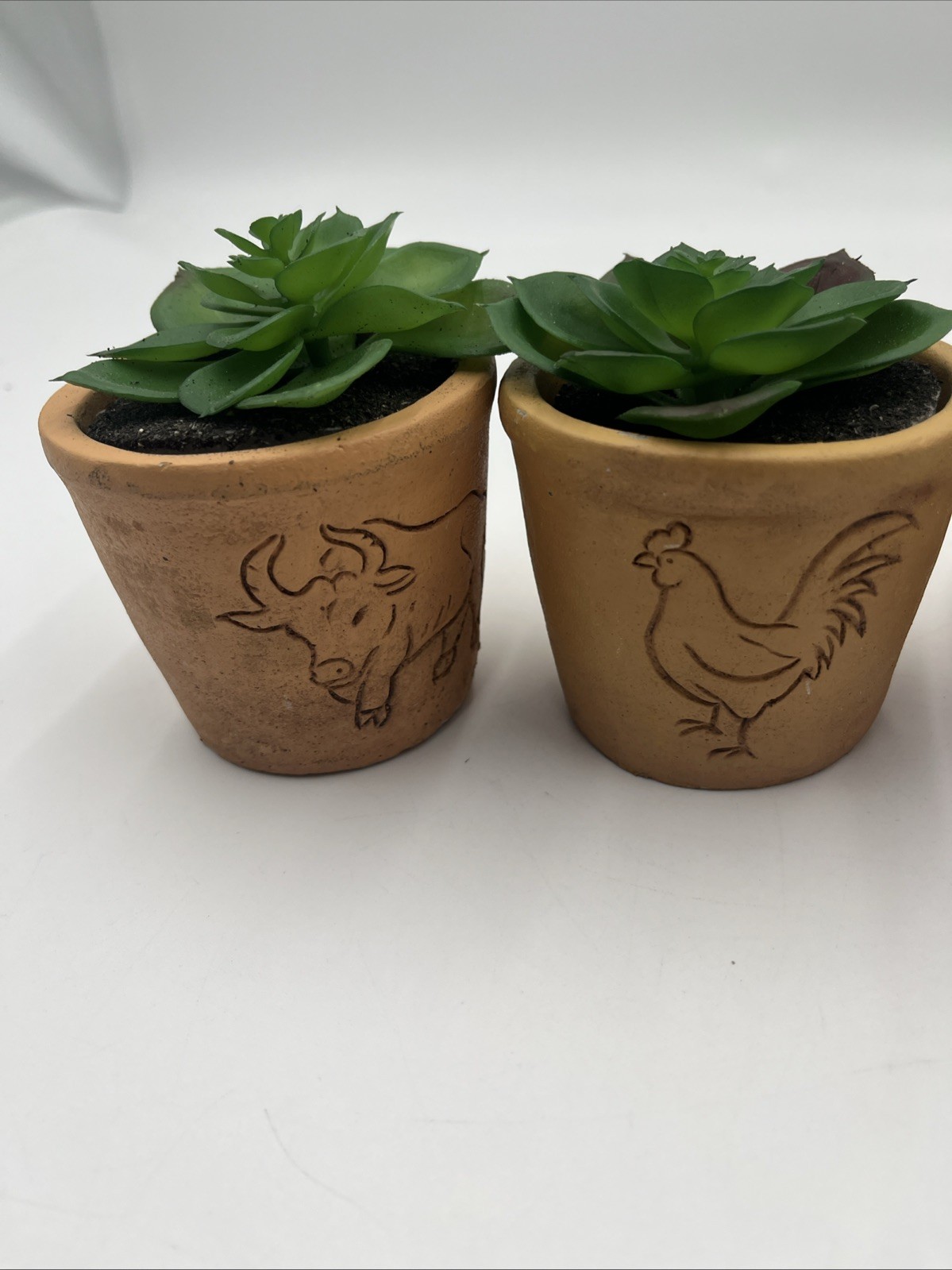 Cute Farm style Tan Clay Potted Fake Flower 4 Pc