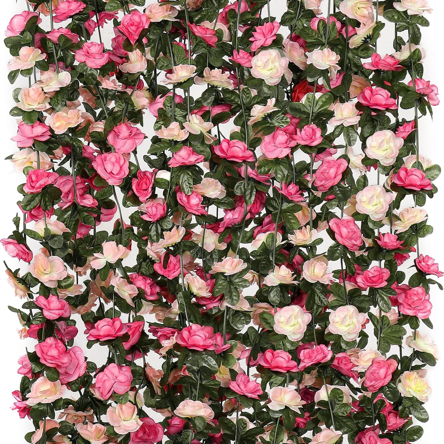 9 Pack 72 FT Artificial Flower Garland, Fake Pink Roses Vines Silk Flowers Faux