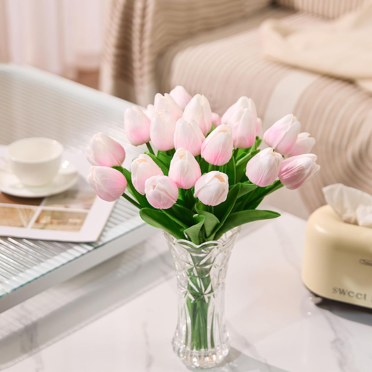 30 Pcs Tulips Artificial Flowers Fake Pink Flowers Latex Tulips Real Touch 13″ S