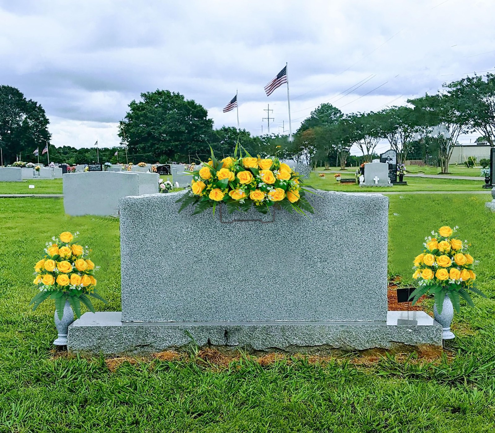 2 Sets of Artificial Cemetery Flowers， Outdoor Grave Decorations Roses