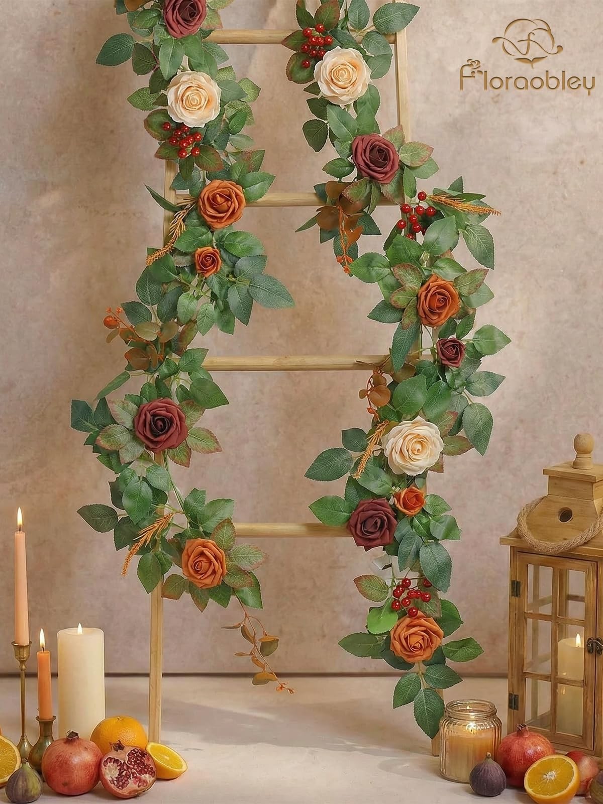 5.5FT Artificial Flower Garland Terracotta Rose & Greenery for Wedding Arch B…