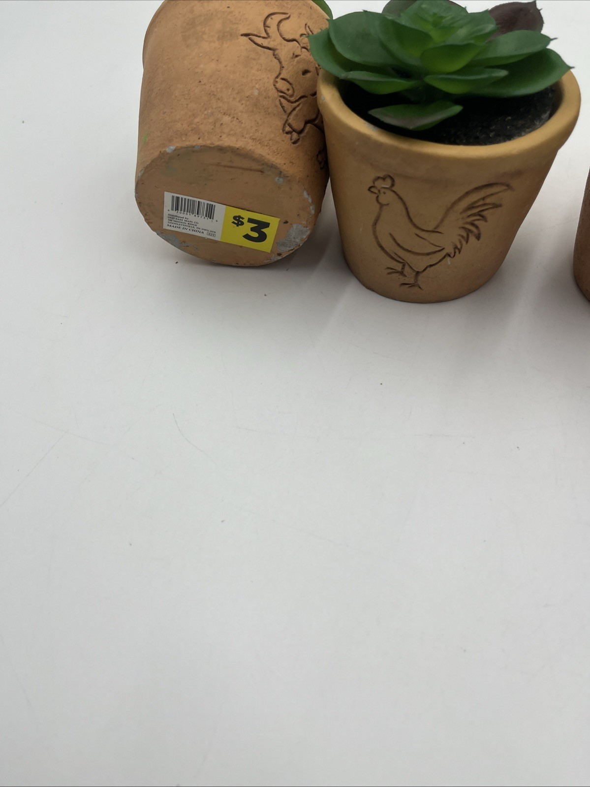 Cute Farm style Tan Clay Potted Fake Flower 4 Pc