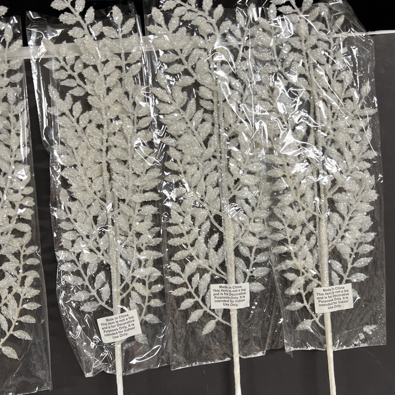 6pc Shimmering Leaf Picks Twig Branch White Valerie Parr Hill Christmas 24.5”