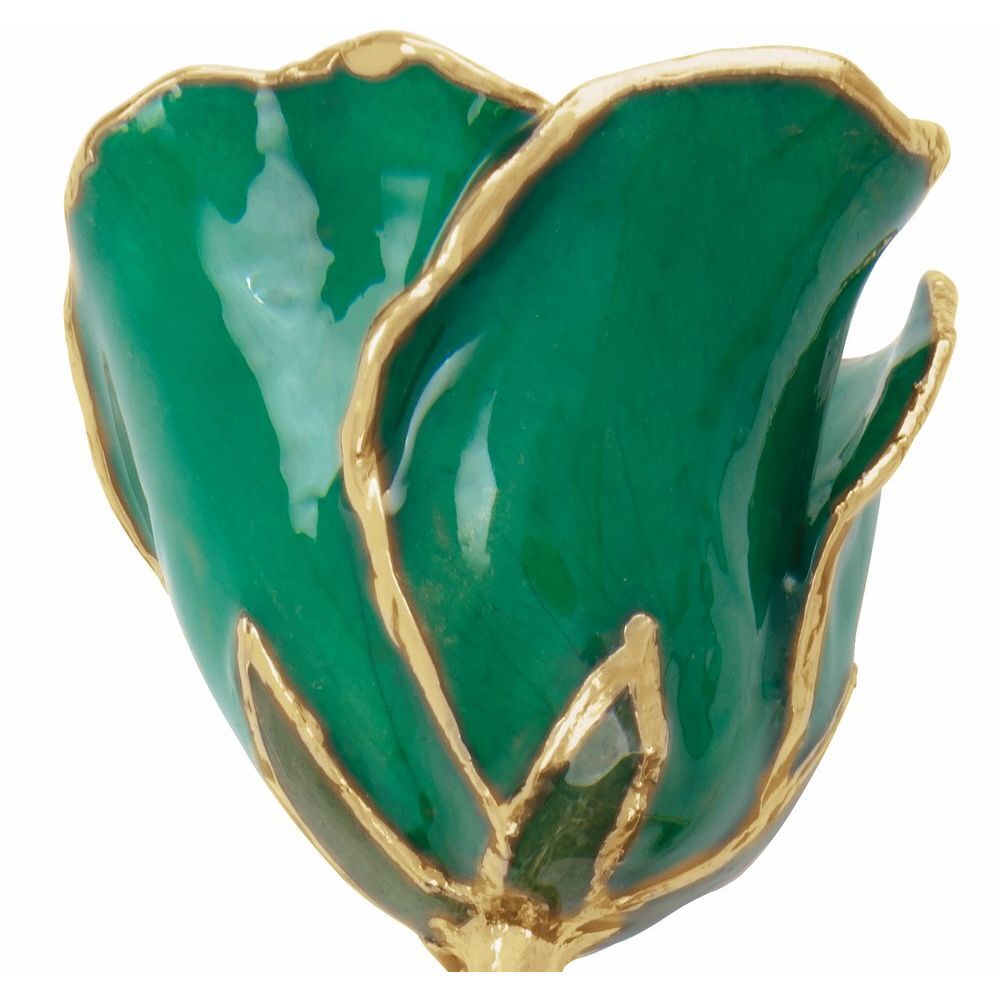 24k Gold Dipped Emerald Colored Lacquer Real Rose Valentine’s Day Holiday Gift