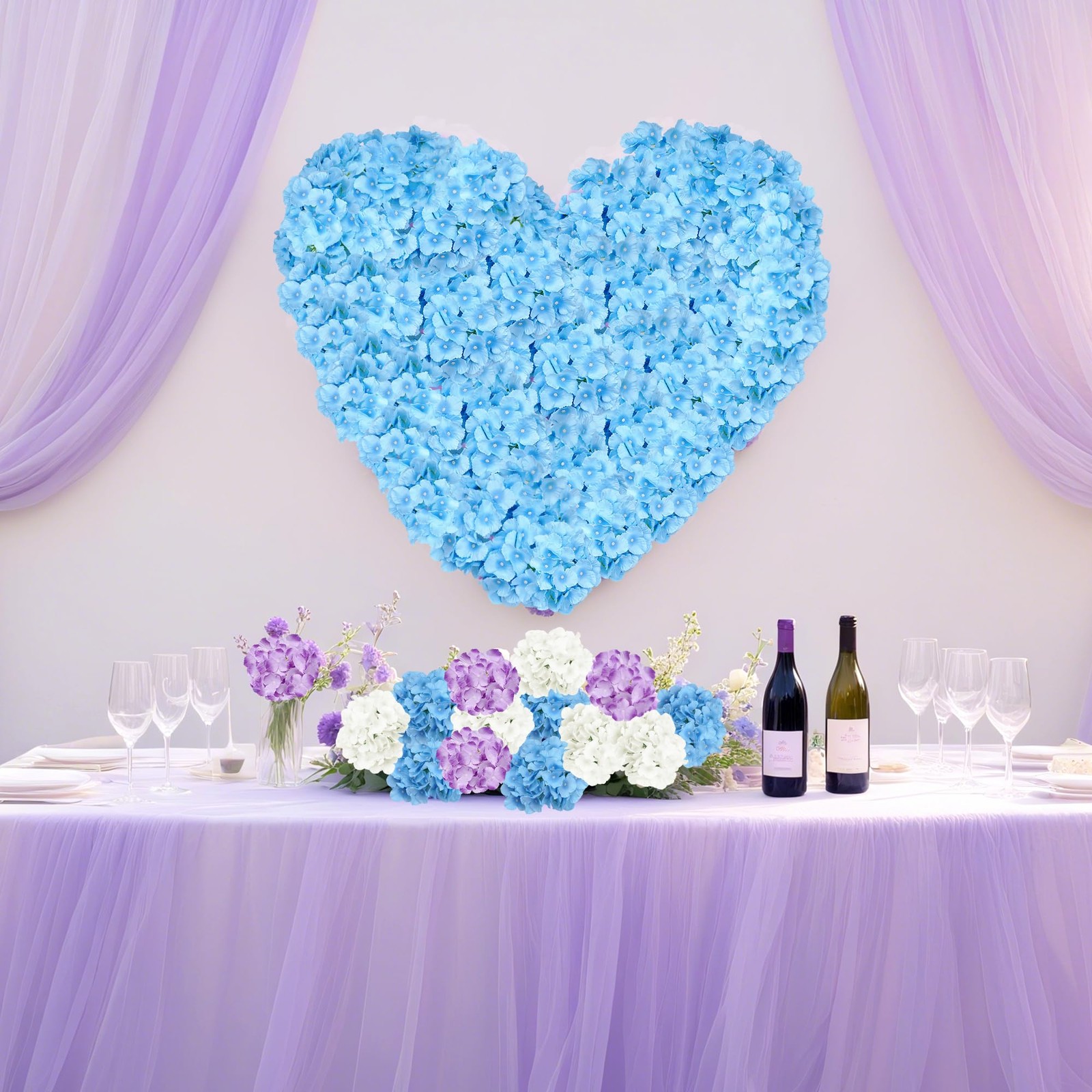 50Pcs Blue Hydrangea Artificial Flowers Faux Fake Silk Fabric Hydrangea Flowe…