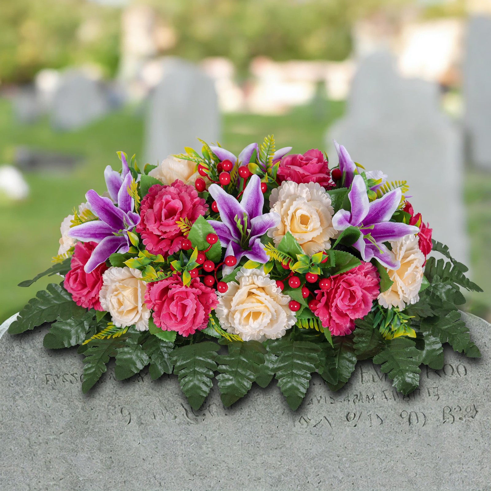 LVXINLI Cemetery Headstone Flower Saddle -Outdoor Grave 1 saddle, Red