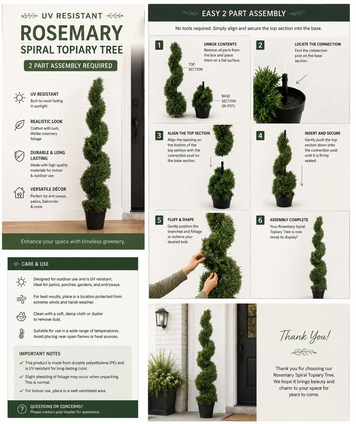 6’ Artificial Topiary Rosemary Spiral Tree UV (Indoor/Outdoor). Retail $806