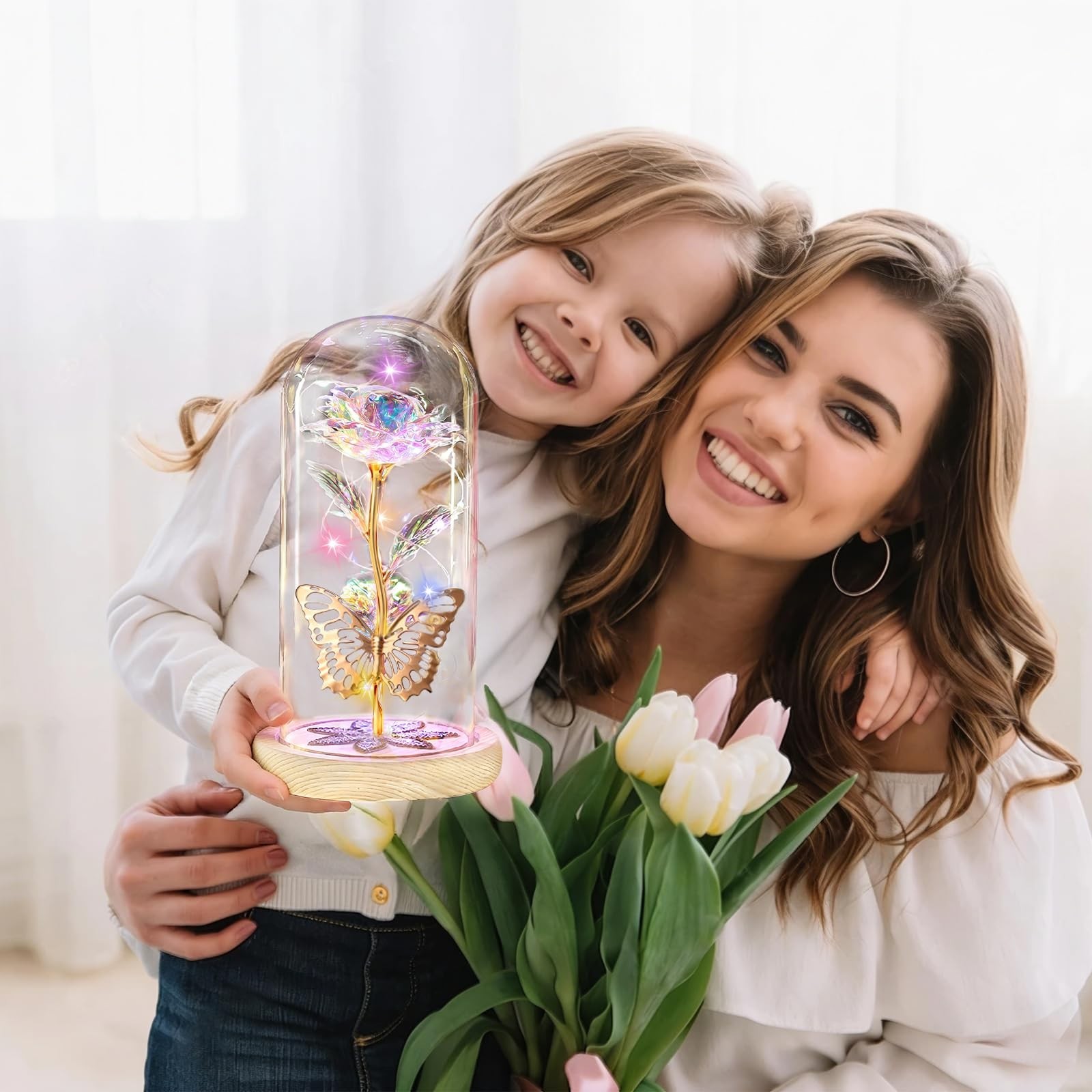Light Up Glass Dome Galaxy Roses – Preserved Forever Flowers for Mom, Wife, Gran