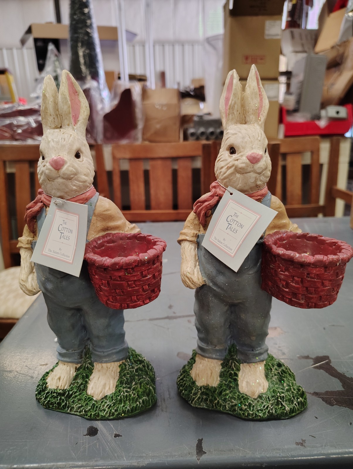 2 Spring Bunnies Hand Decorated Resin Decoration Cotton Tails Salem Collection