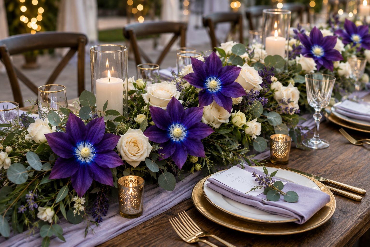 Purple Clematis Artificial Flowers 2 Stems Faux Clematis Spray Wedding Arch Flow