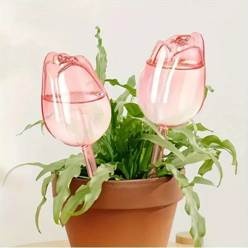 Pink tulip plant watering balls, suitable for indoor and outdoor plants
