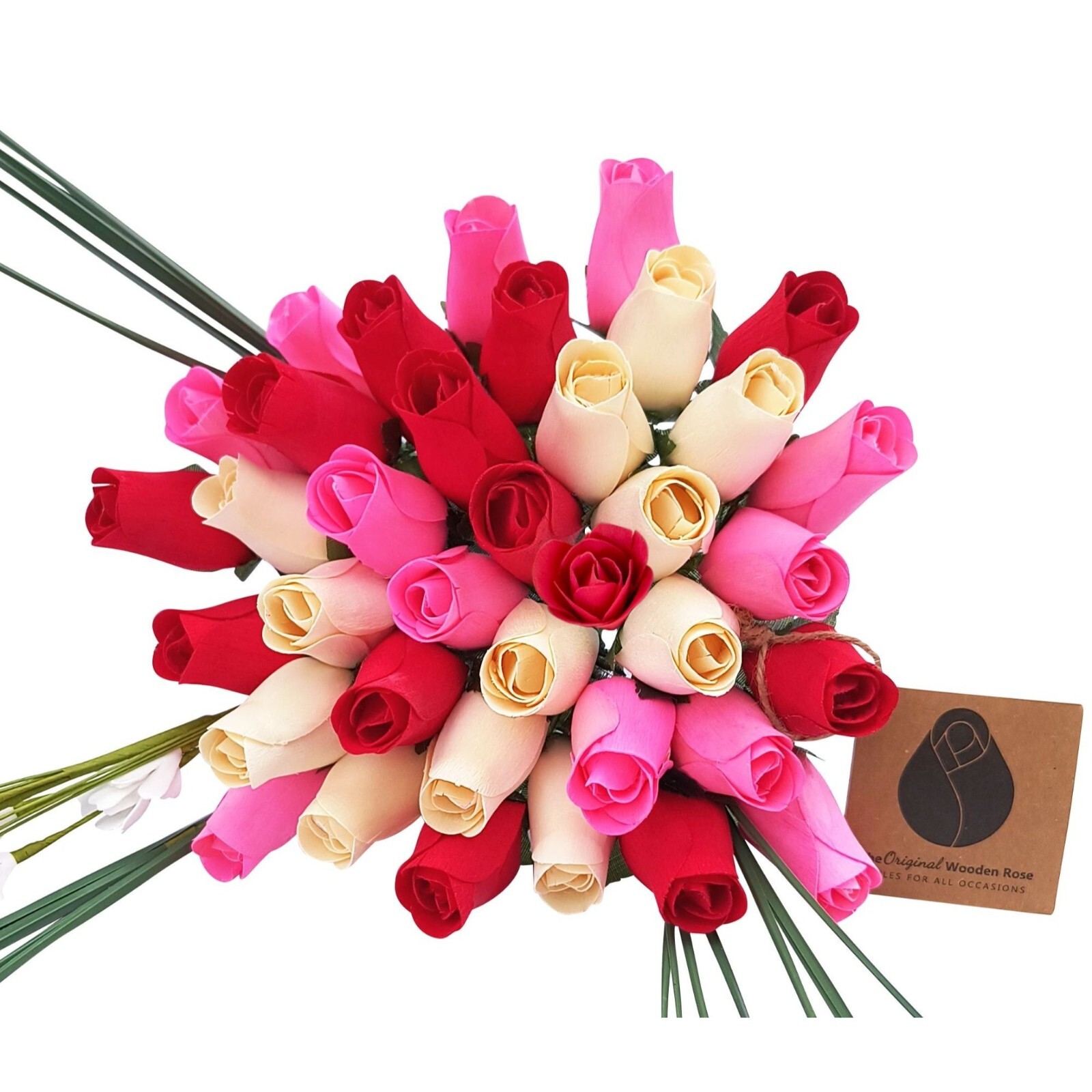 Valentines Day Red Pink White Flower Bouquet The Original Wooden Rose 1,2,3 Doz