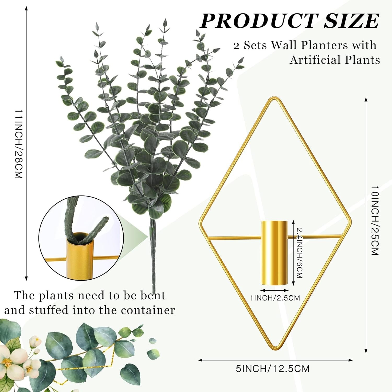 4 Pcs Hanging Planters with Artificial Eucalyptus Metal Hanging Vase Indoor P…