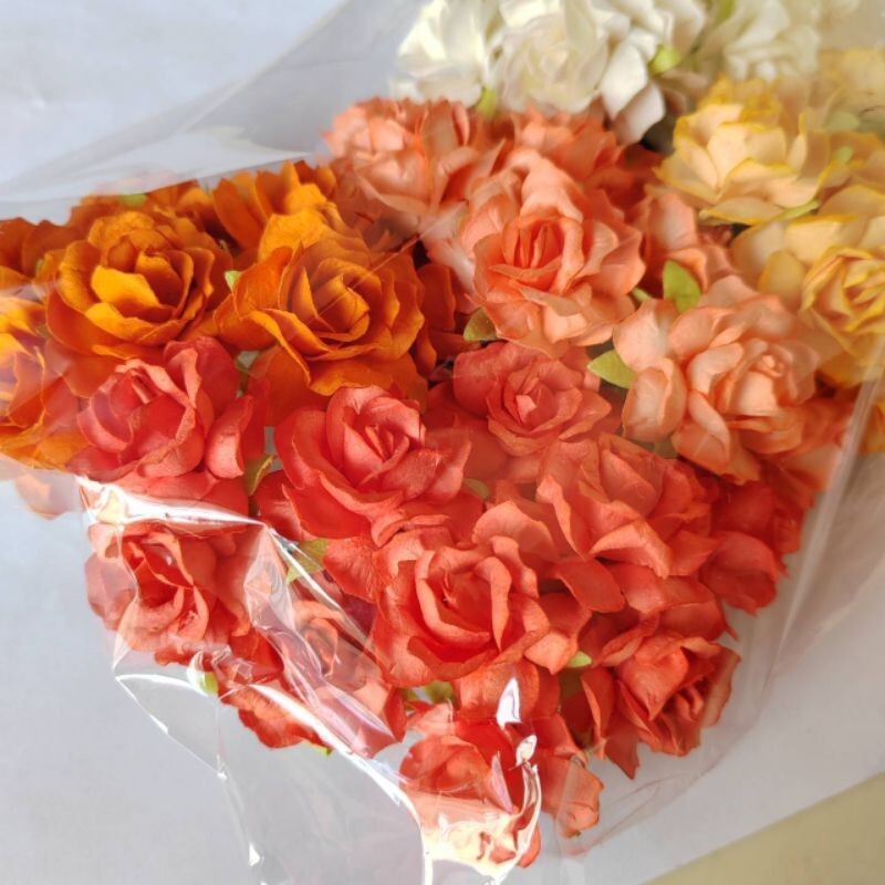 50 Mix Orange Tone Artificial Flowers Rose Flower Paper Flower size 30-35 mm