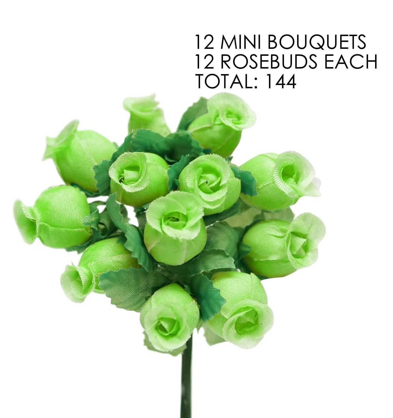 Apple Green Artificial Silk Flower Roses – 12 Mini Bouquet 12 Rosebuds 144 Total