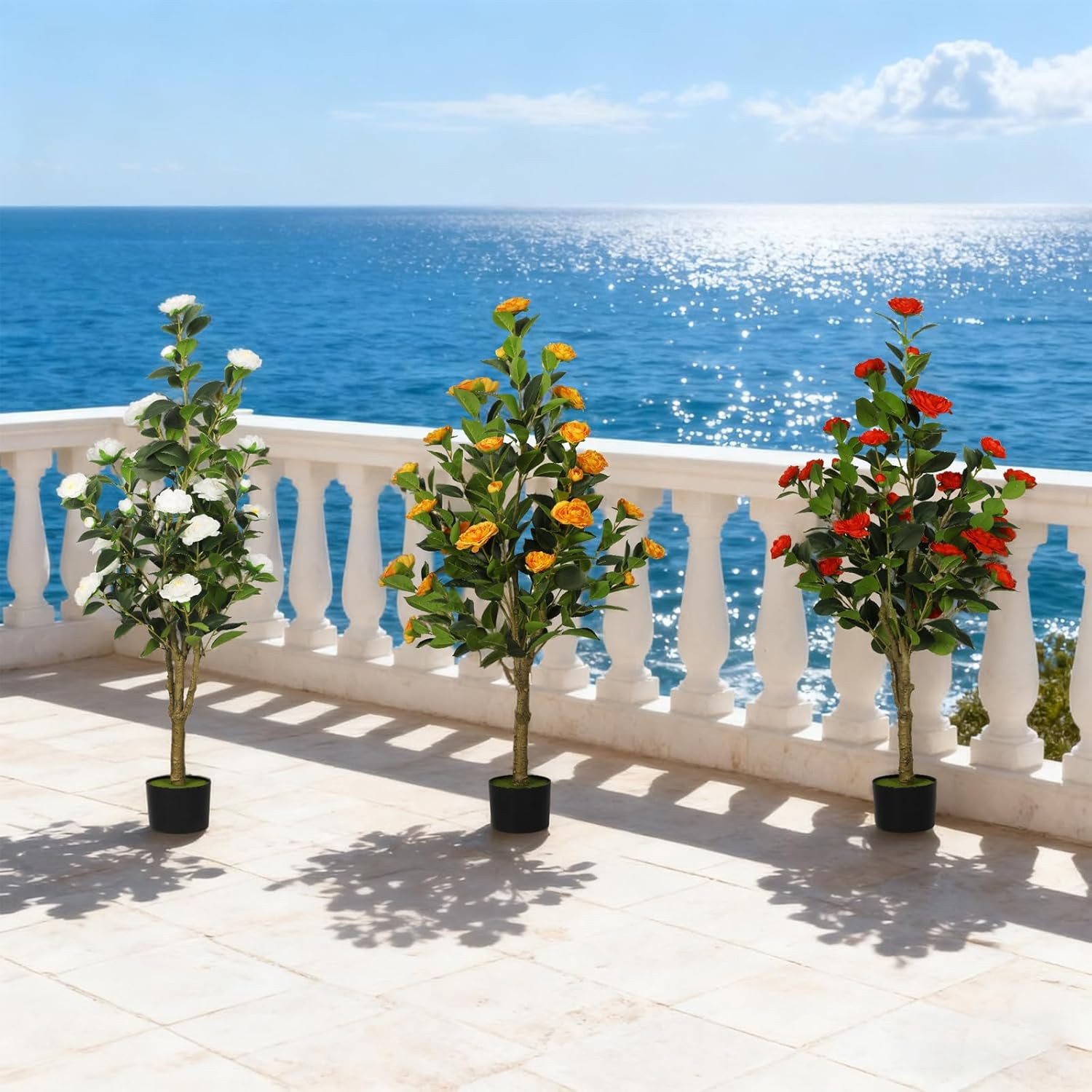 2-Pack 4FT Orange Artificial Camellia Trees for Home & Wedding Decor