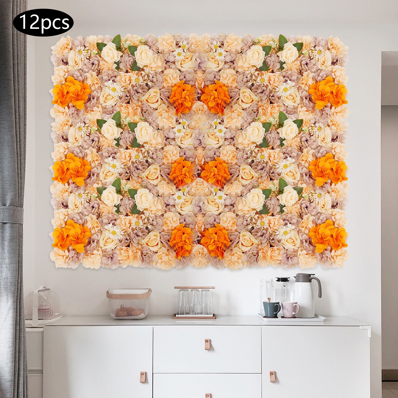 12Pcs 11.81*11.81in Artificial Flower Wall Panels, Wedding Party Backdrop Decor