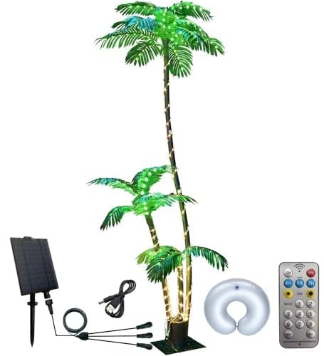 Solar Artificial Palm Tree Christmas Tree 7Ft 3Trunks 260LED Lighted Simulati…