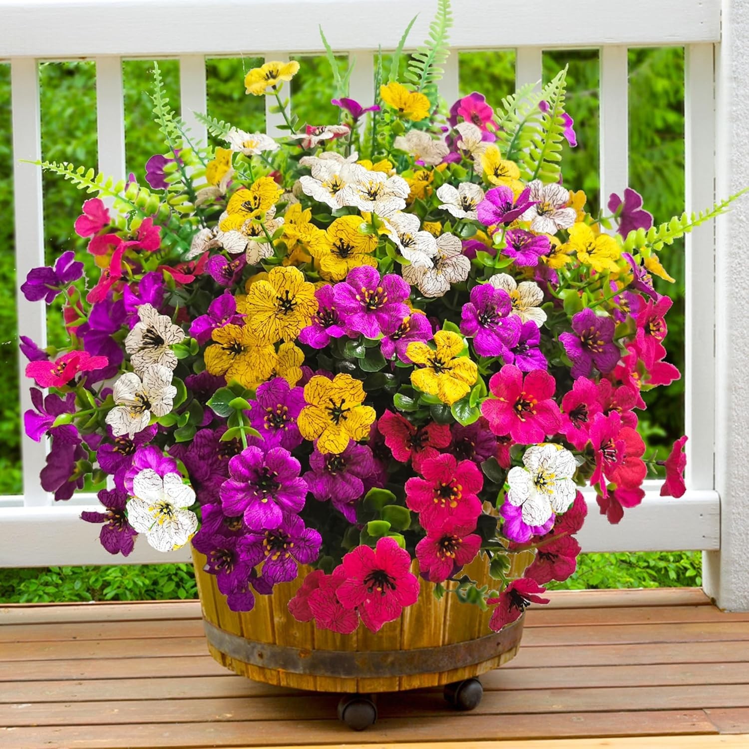 Multi-Season Colorful Faux Flower Bundles – 16 UV Protected Plants for Outdoors