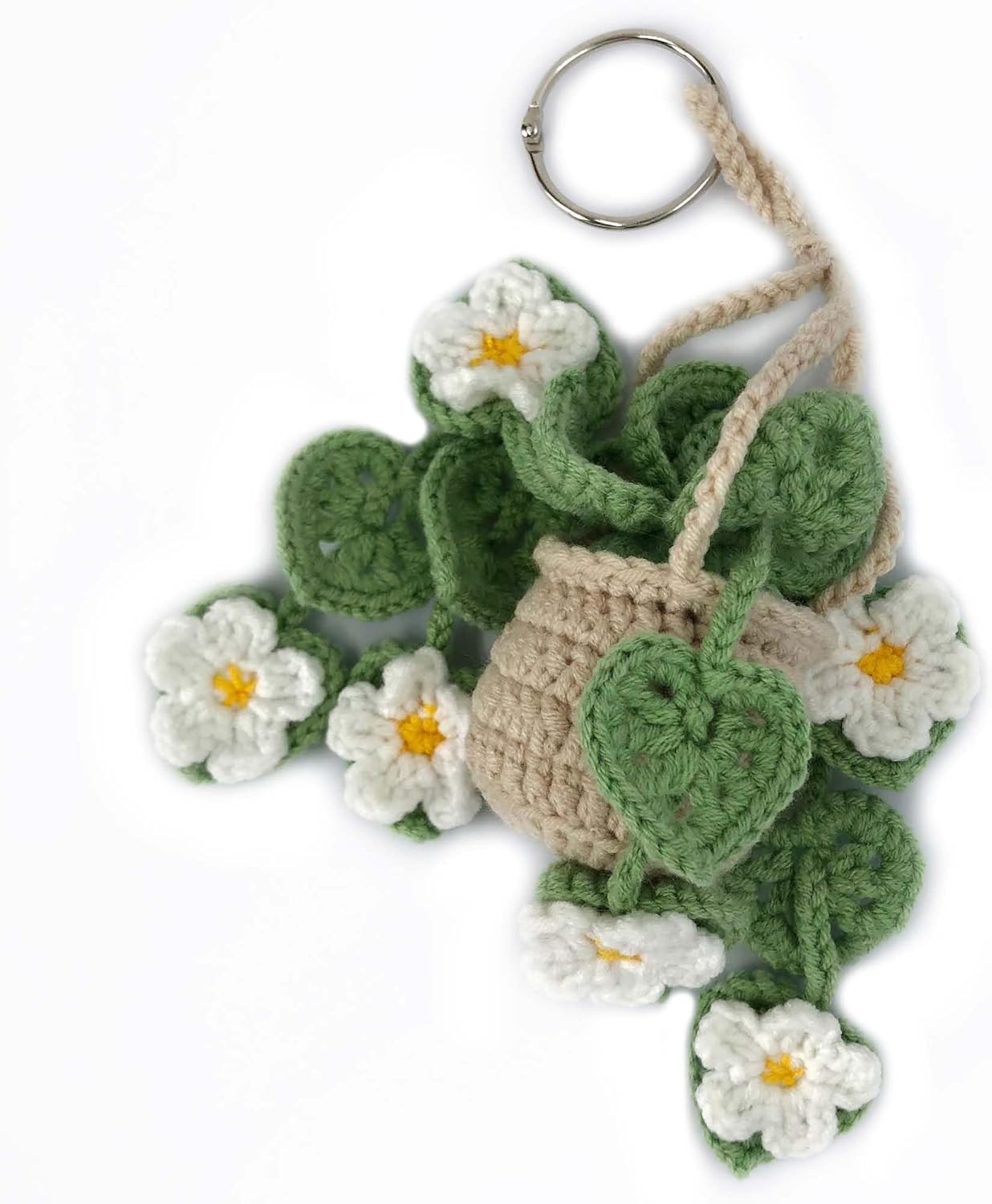 Handmade Crochet Hanging Succulent Car Ornament – Eco-Friendly Gift for Women