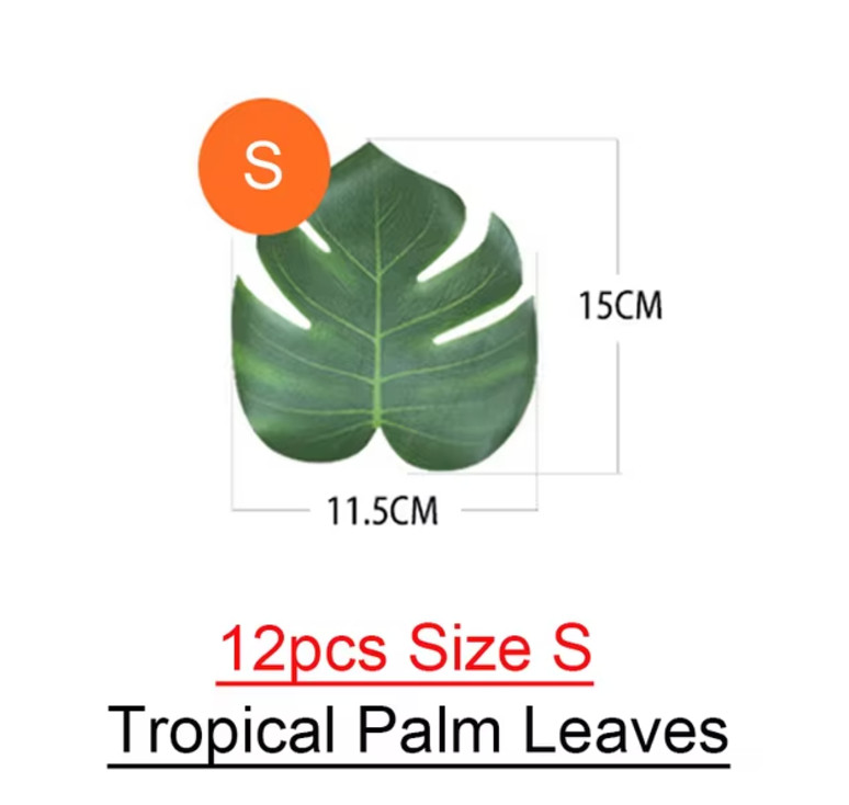 12pcs Tropical Palm Leaves Artificial Leaf Decor, Green Jungle Plant Decoration.