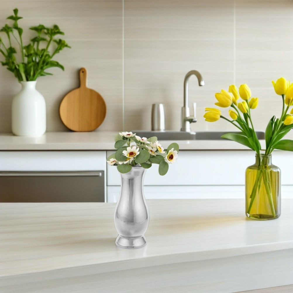 Stainless Steel Flower Vase: Tall Bud Vase – Minimalist Metal Container For