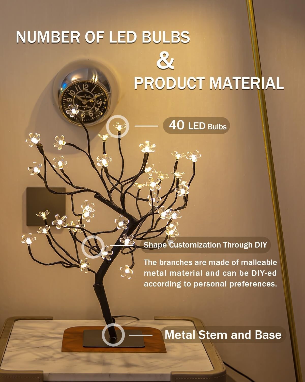 Cherry Blossom Bonsai Tree Light 20IN Tree Lamp with 40 LED Japanese Cherry B…