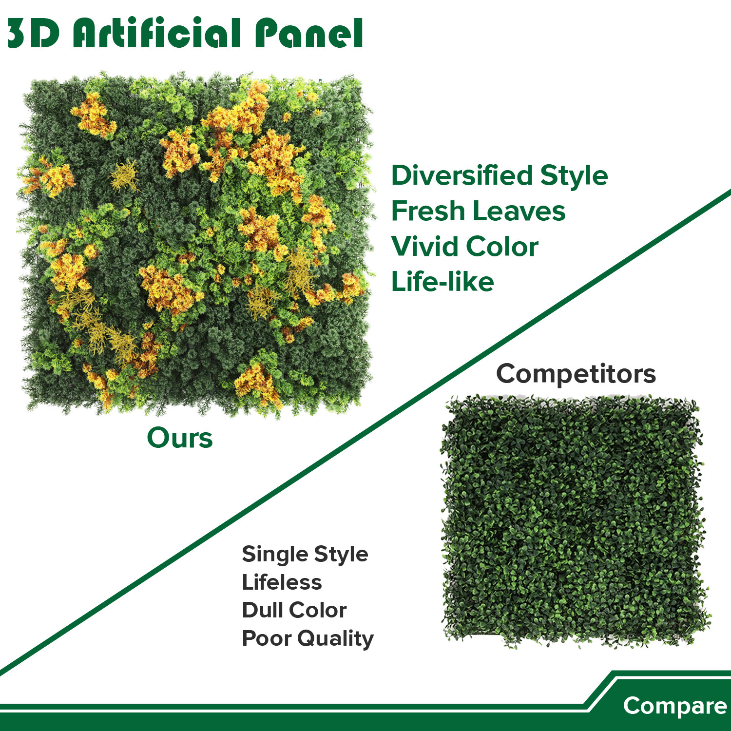 40″ Artificial Grass Mats 3D Mixed Plant Wall Ledge Decor For Home Festival #7
