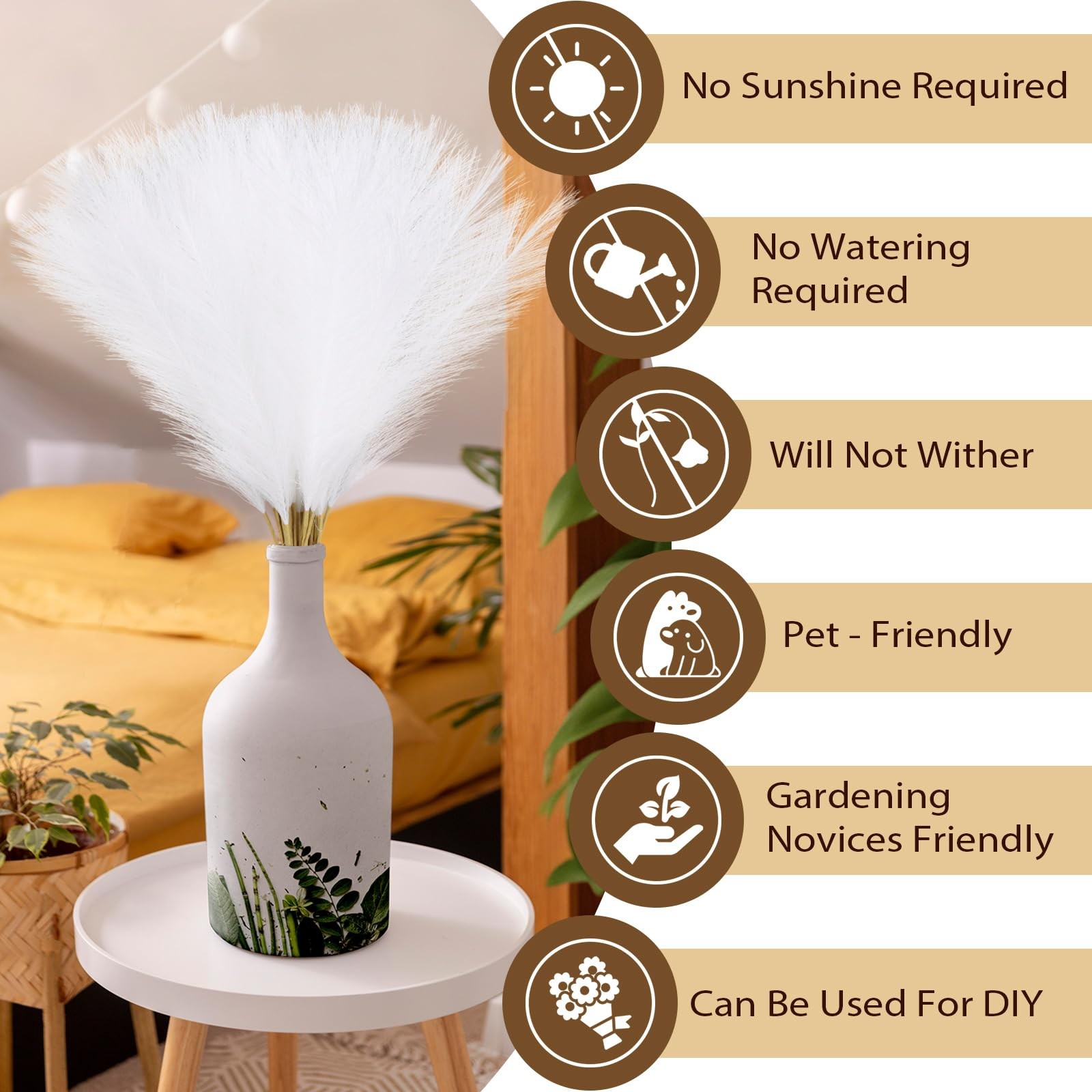 30 PCS White Artificial Pampas Grass Decor 21 Inch Small Vase Filler Flower