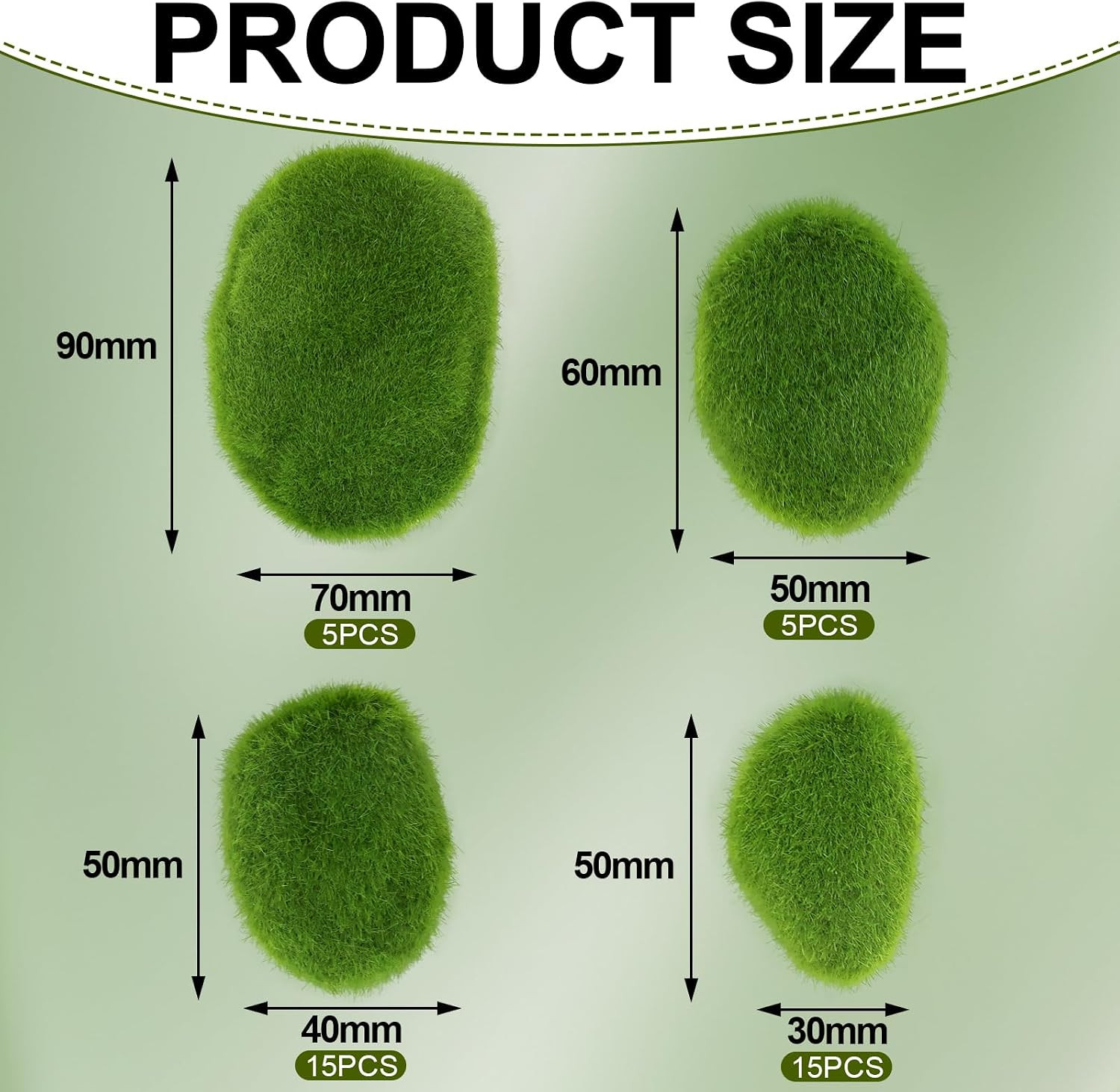 40PCS Artificial Moss Rocks, 4 Size Fake Moss Rocks, Green Moss Decor