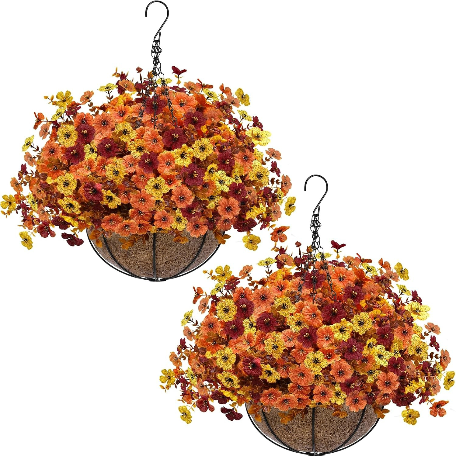 2 Sets UV Resistant Faux Silk Fall Mums for Autumn Outdoor Decor