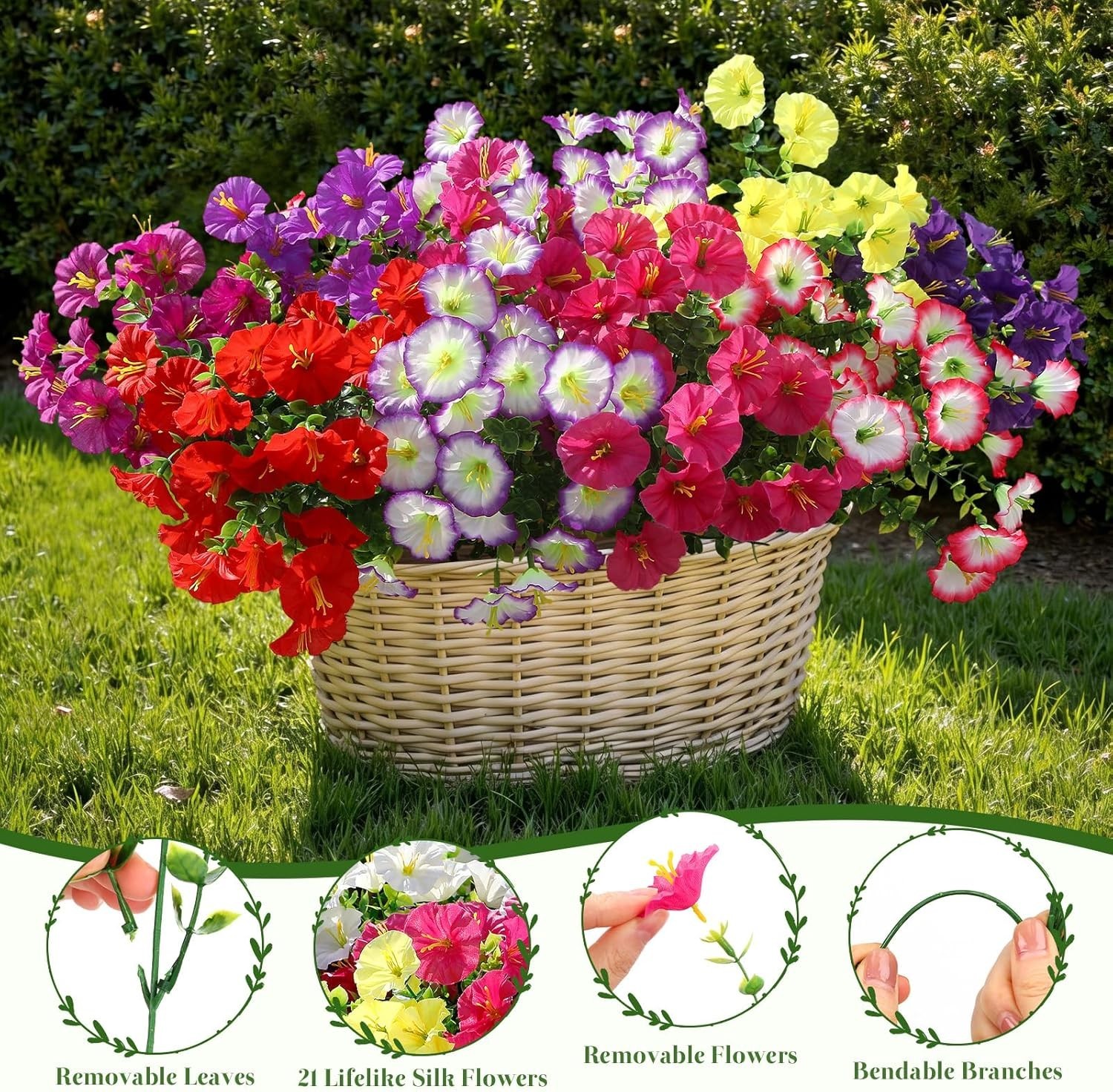 24 Bundles Artificial Flowers for Outdoors, Faux Spring Flowers for Decoratio…