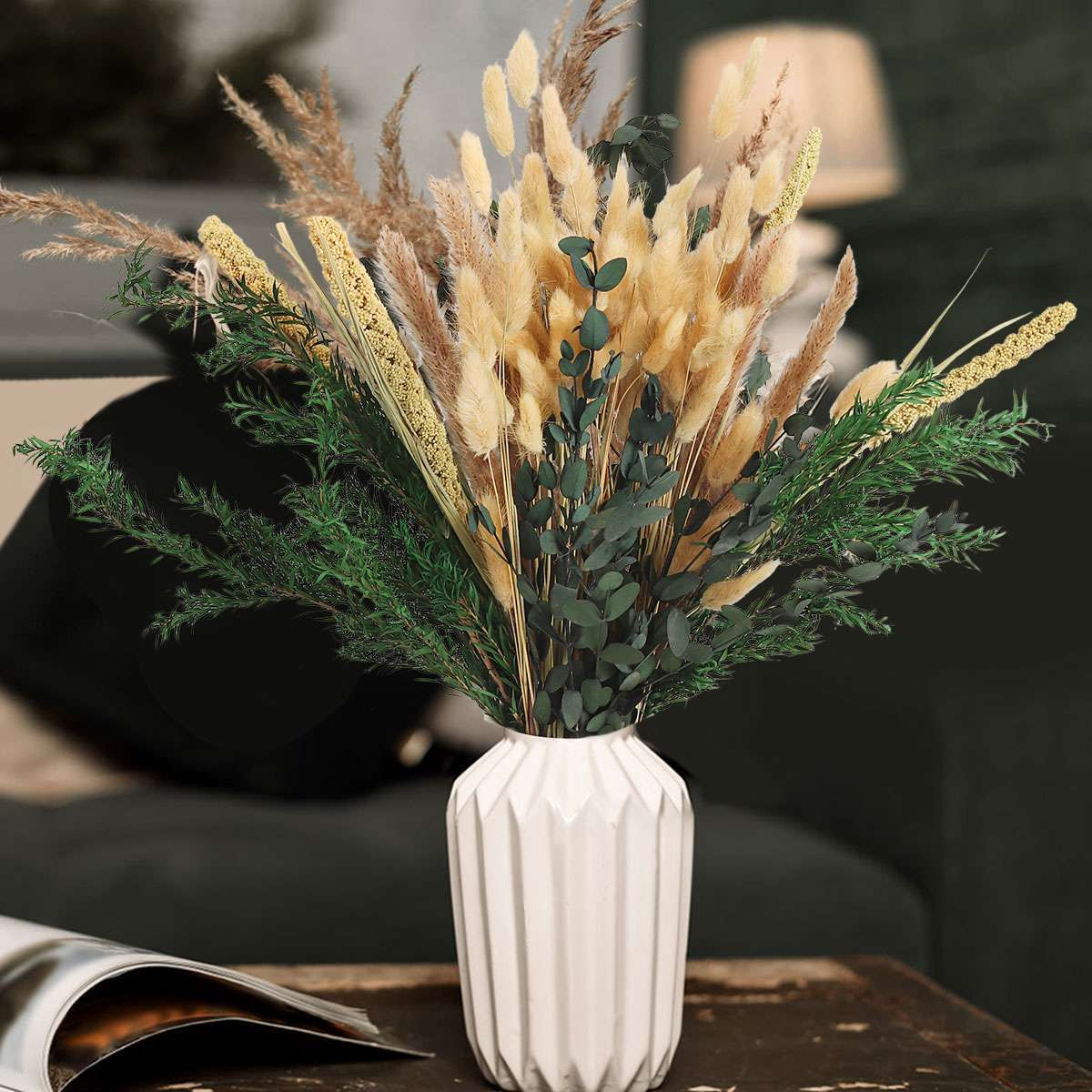 85Pcs 17″ Tall Boho Natural Dried Pampas Grass Bouquet Total Decor Wedding Party