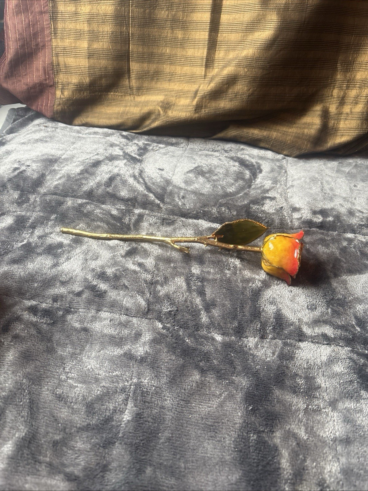 Vintage Forever Rose Lacquer Dipped 24k Gold Trimmed Yellow/Red Two Tone Rose