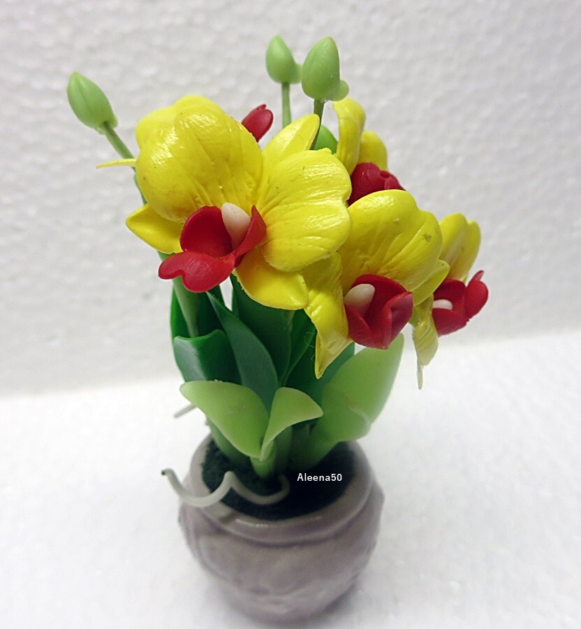 US stock 4″H Handcrafted Miniature Yellow Dendrobium Orchid arranged in pot
