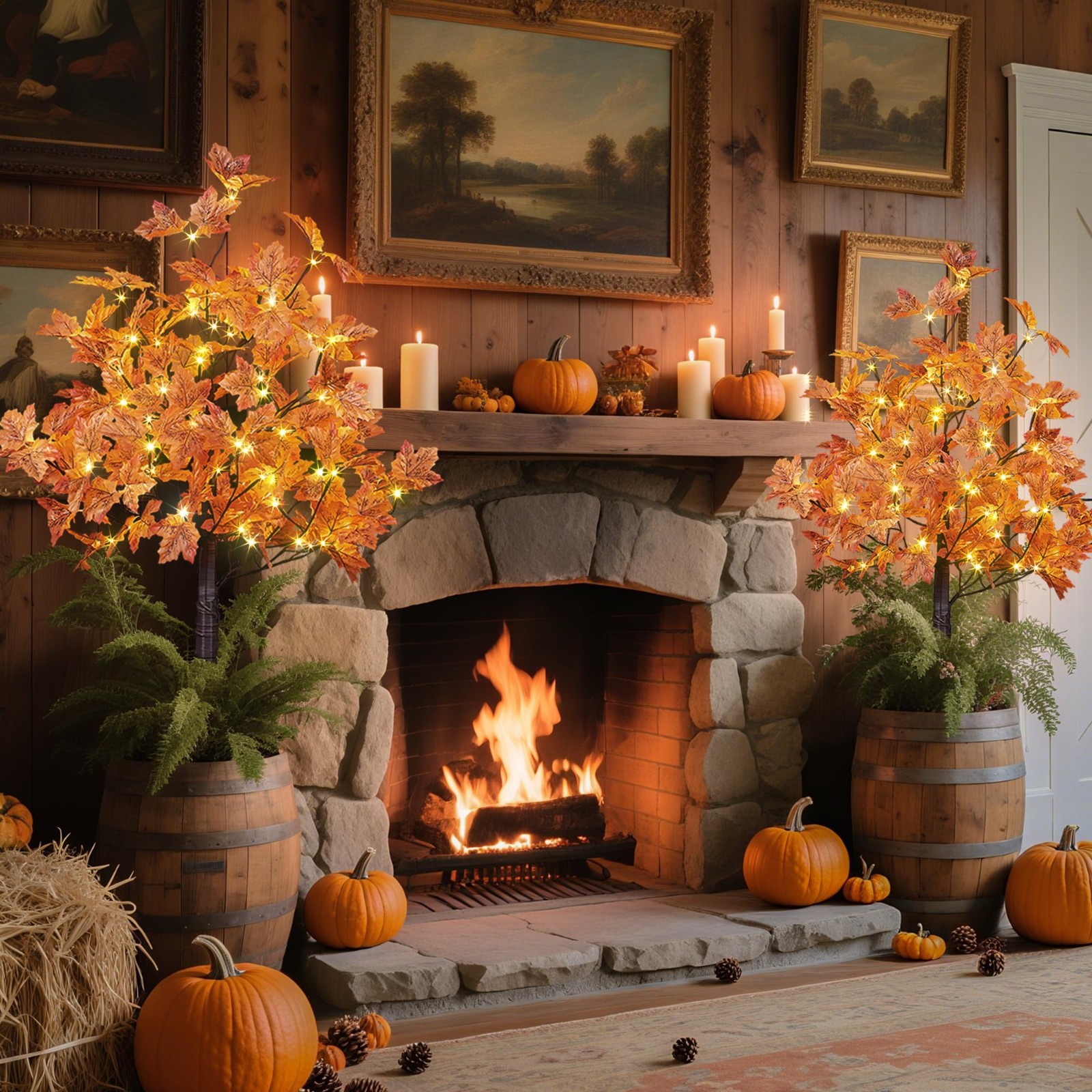 2PCS 4FT LED Lighted Maple Trees – 144 Warm White Lights for Halloween & Fall De