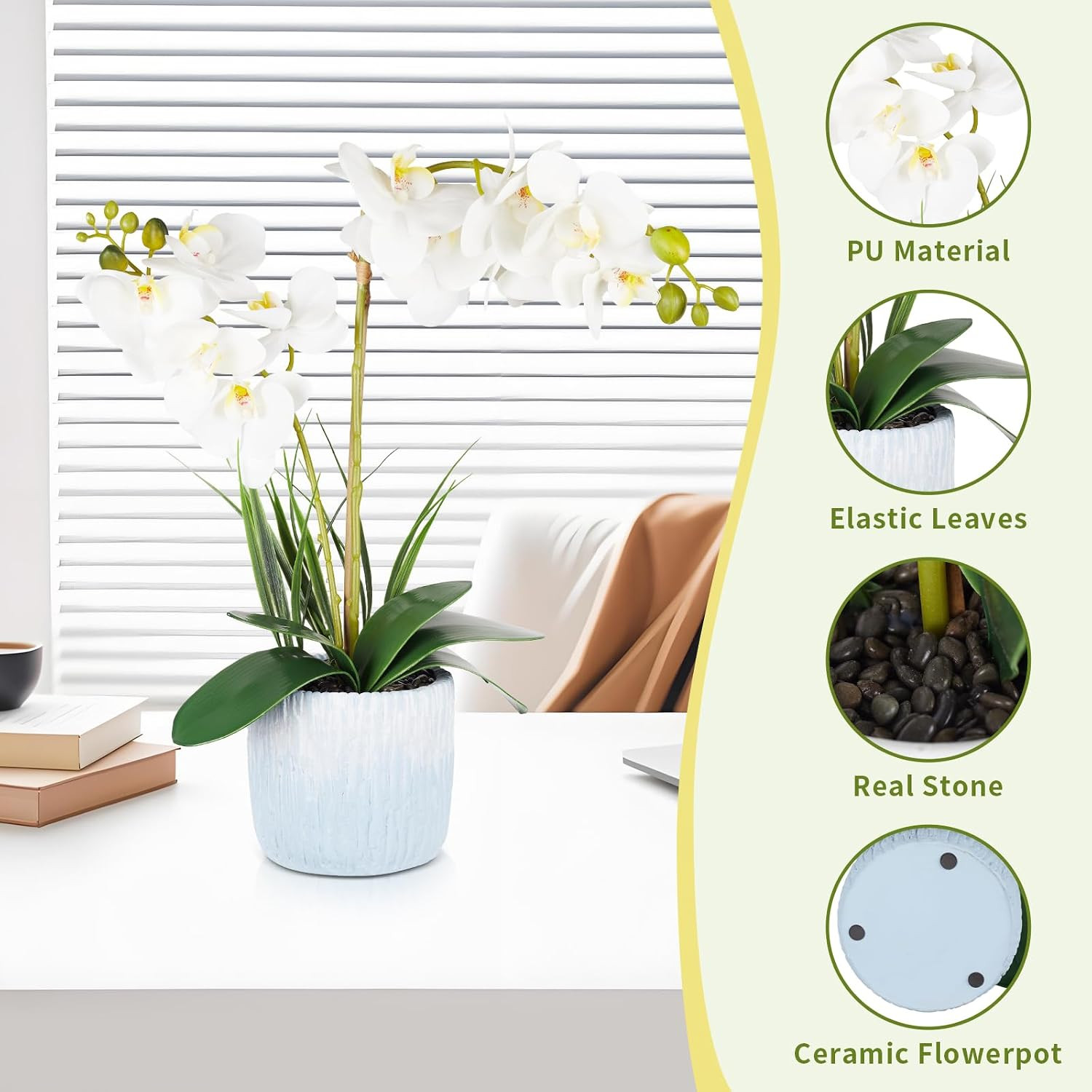 Real Touch Faux Orchid Plant in Ceramic Vase – 20.87” White Centerpiece