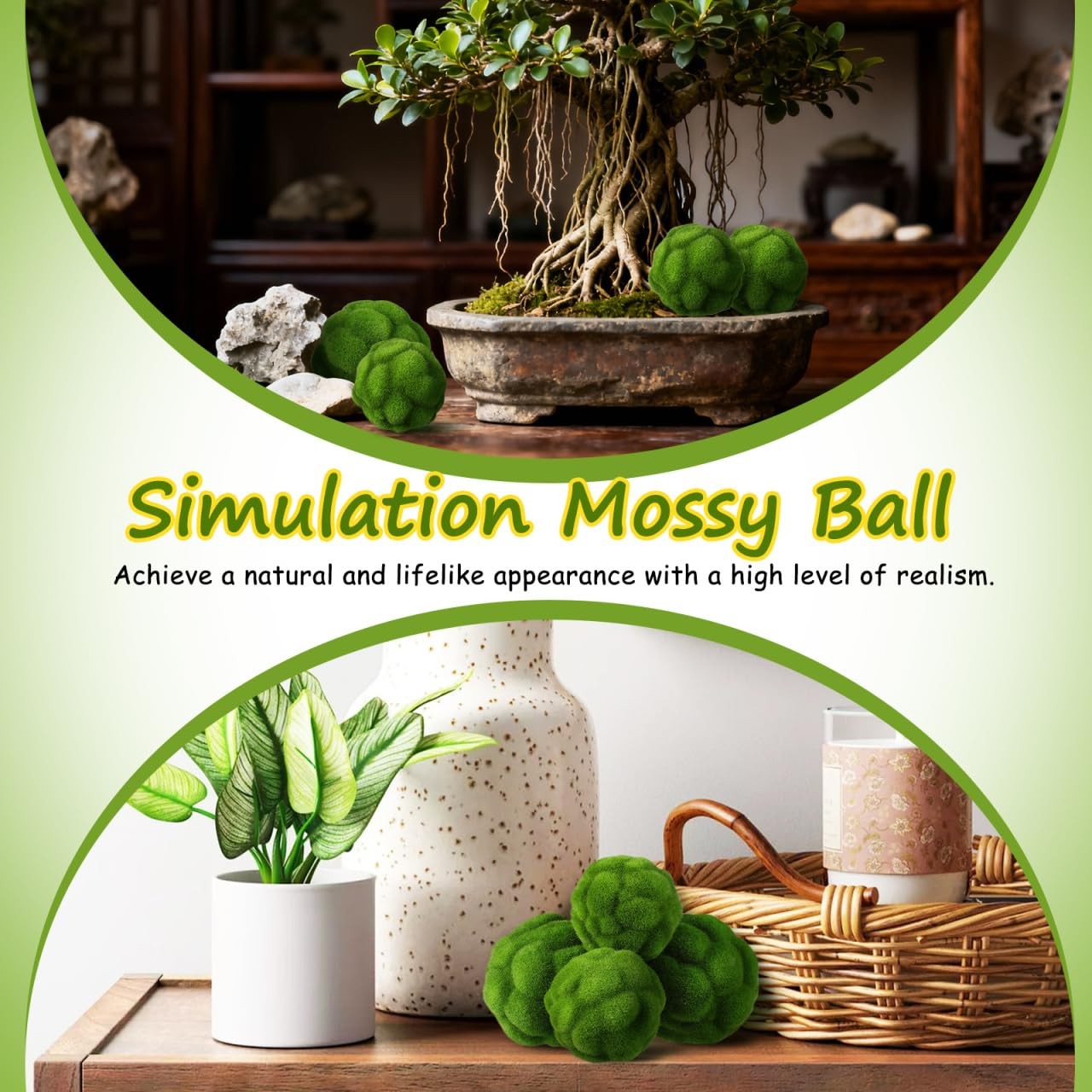 4.7 Inch Faux Moss Balls Decorative Green Mossy Orbs Home Garden Centerpiece